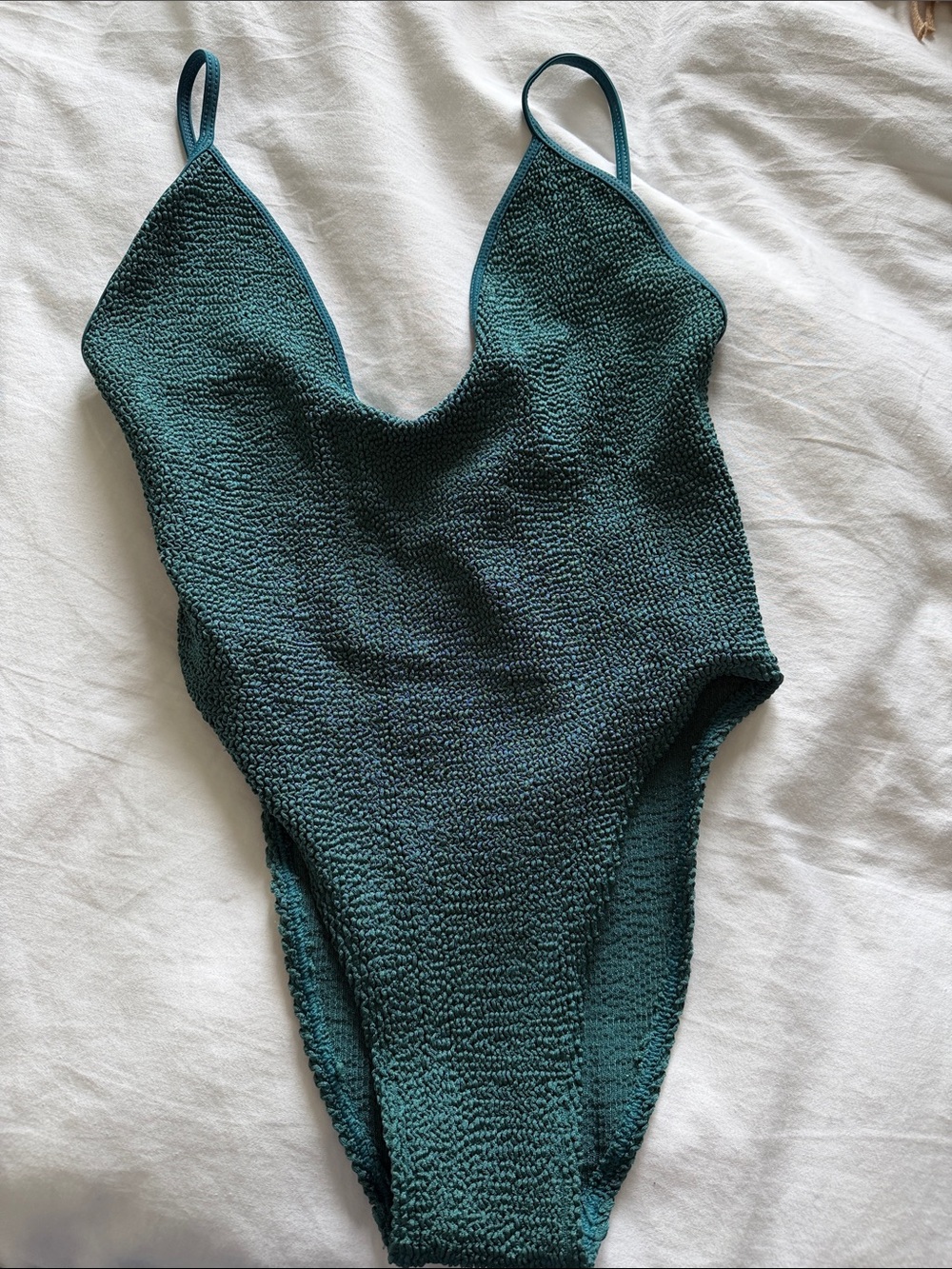 Bond-eye Textured Deep Teal One-Piece Swimsuit
